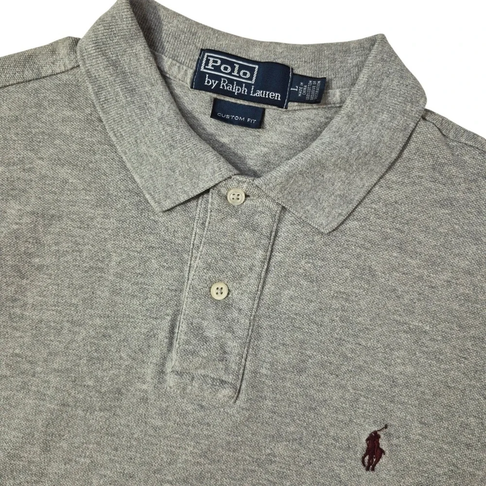 Polo Ralph Lauren Polo Shirt Mens Large Custom Fit Gray Short Sleeve Pony Logo